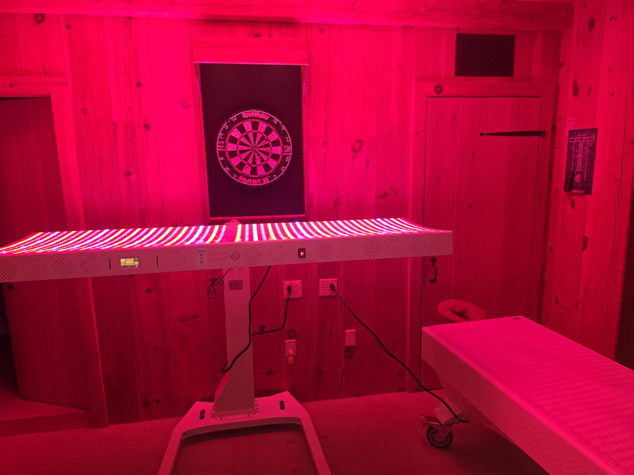 Install spotlight: a third Prestige Pro red light bed, this one in a Vermont rec room